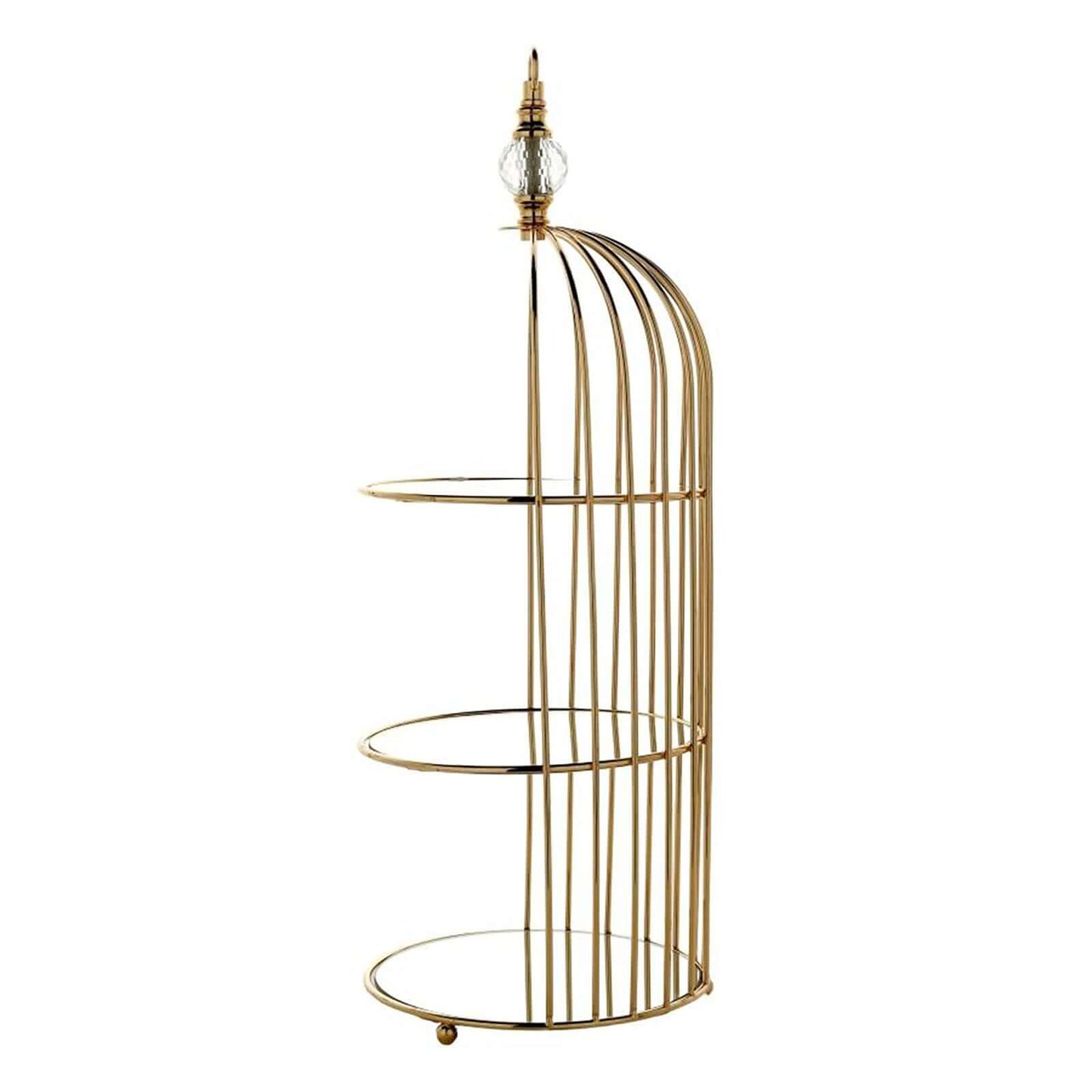 3-Tier Cupcake Cake Stand Bird Cage Design with Crystal Top Mirror Base - Serving Tray with Hanging Option 22"