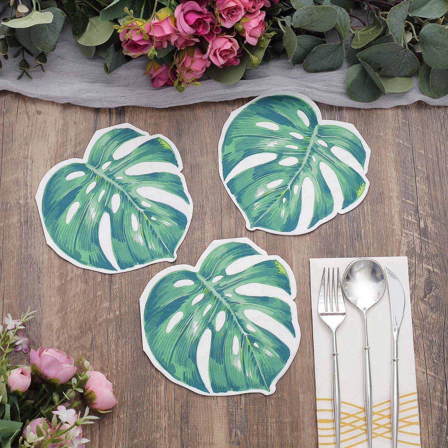 20-Pack Paper Cocktail Napkins with Tropical Leaf Design Green - Stylish Disposable Napkins for Events