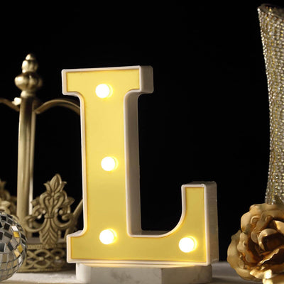 3D Marquee Letter "L" Warm White 4 LED Lights Gold - Chic Light-Up Decor for Events 6"