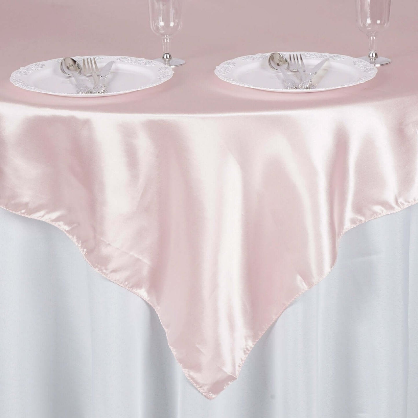 Satin 72"x72" Table Overlay Square Tablecloth Blush - Smooth Finish Table Cover