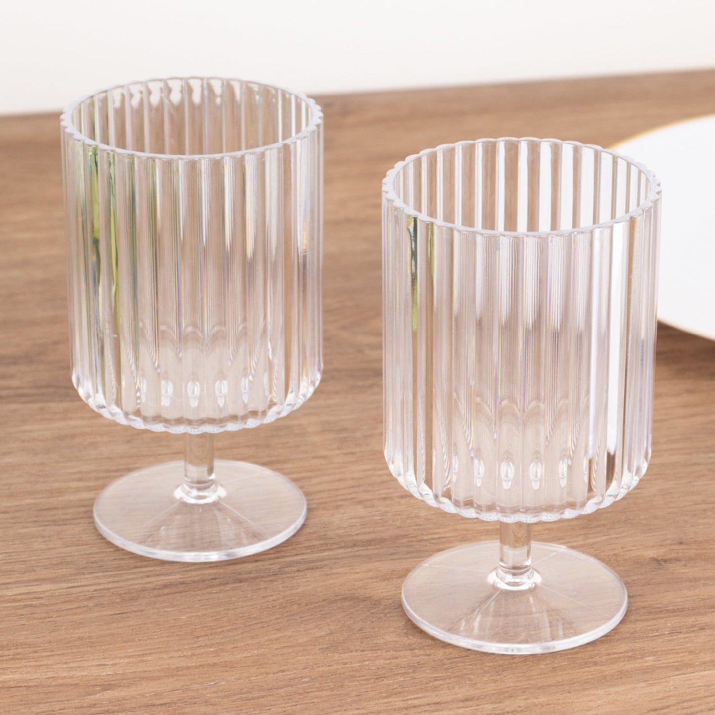12-Pack Plastic Goblets Clear Vintage Ribbed Pattern Short Stem - Reusable Wine Glasses 12oz