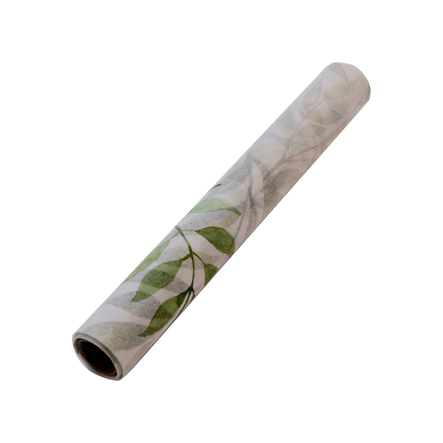 Disposable Table Runner 11"x108" White with Green Olive Leaves Print - Non-woven Stylish Spring Summer Dining Decor
