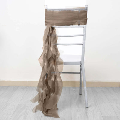 Chiffon Chair Sash with Curly Design Taupe - Stylish Chair Decorations - Chair Sashes