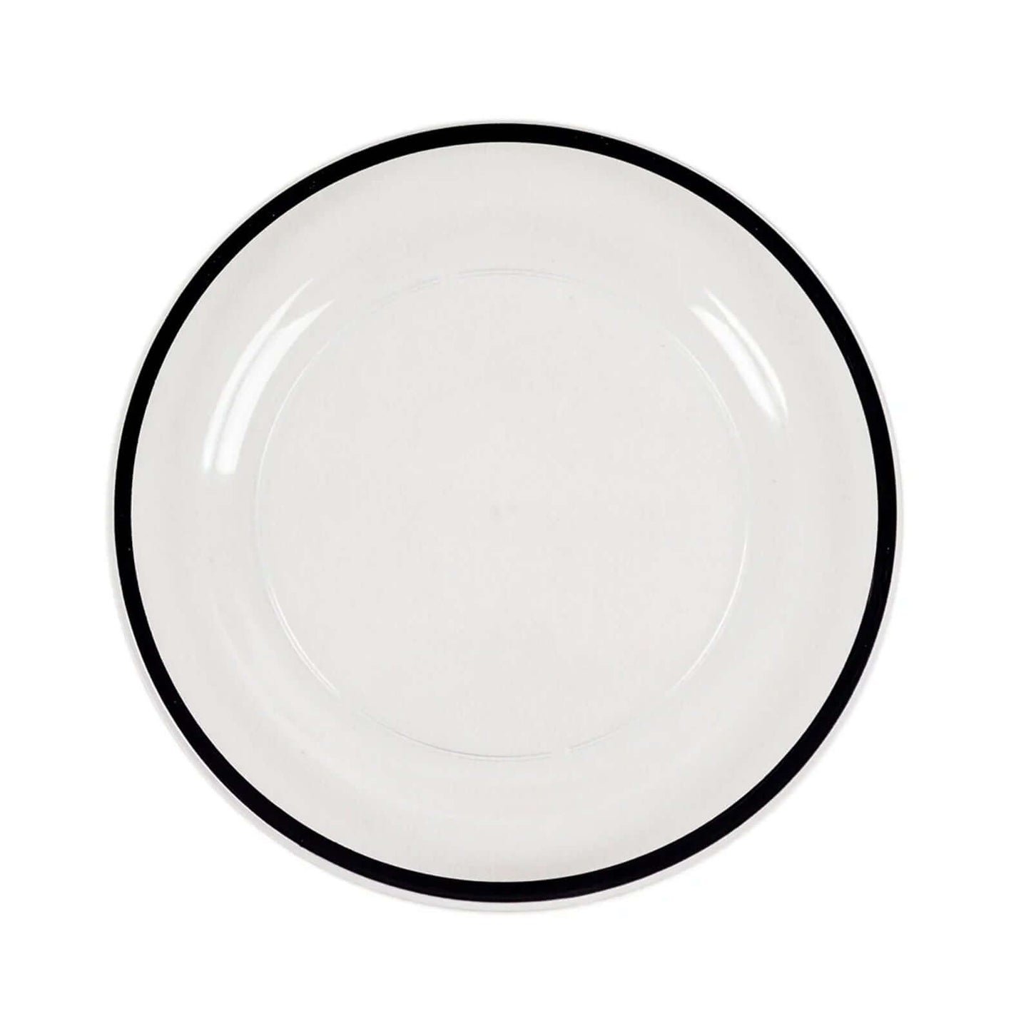 10-Pack Plastic 7" Round Appetizer Plates in Clear with Black Rim - Sleek Disposable Salad Plates for Banquets & Special Occasions