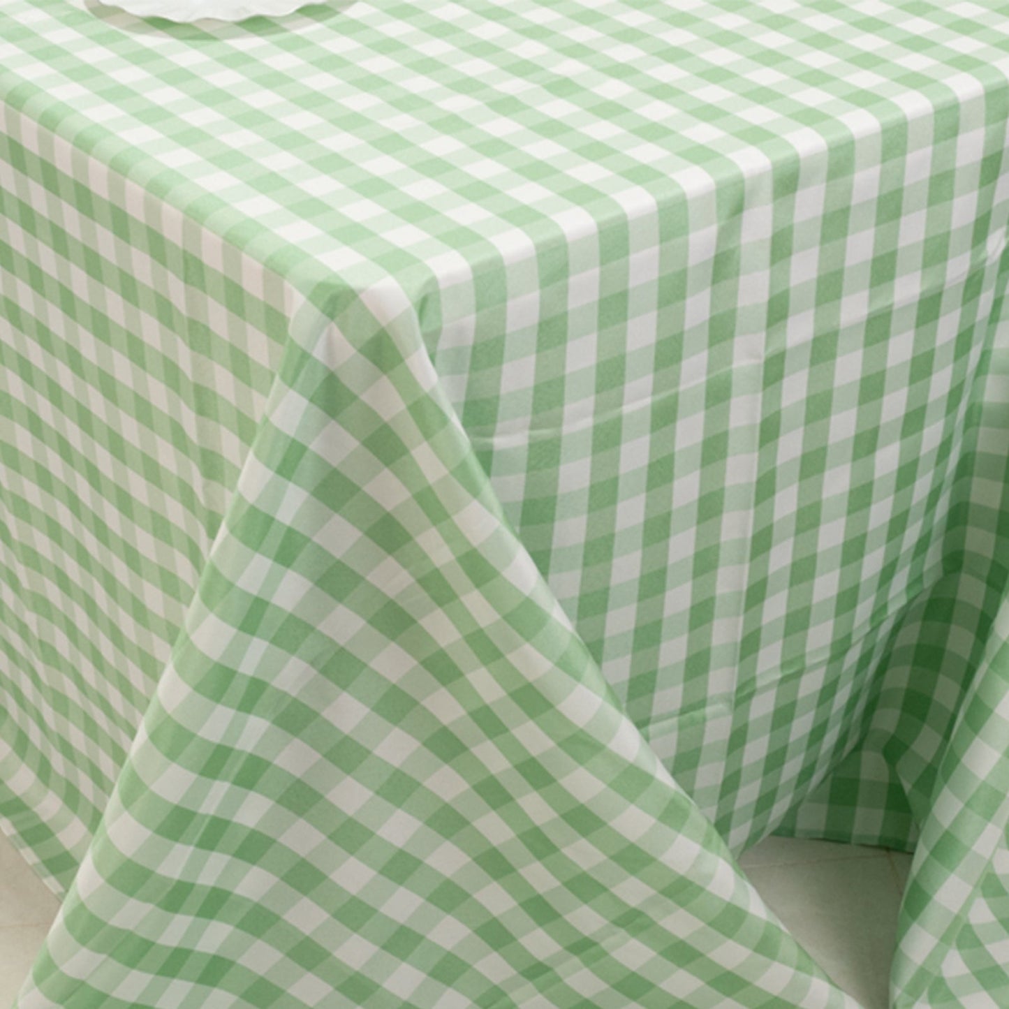 Polyester 90"x156" Rectangle Tablecloth White/Sage Green - Seamless Checkered Buffalo Plaid Table Cover