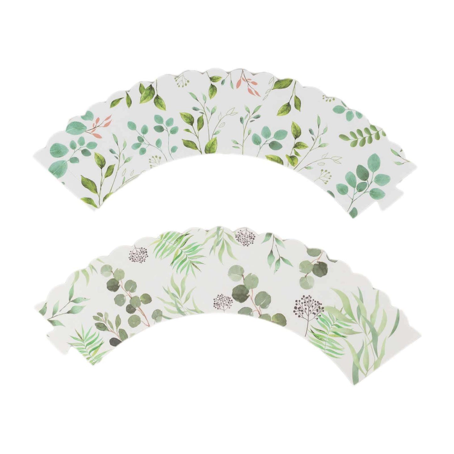 25-Pack Paper Cupcake Wrappers Eucalyptus Leaves Print White Green - Round Muffin Truffle Cup Liners 3"