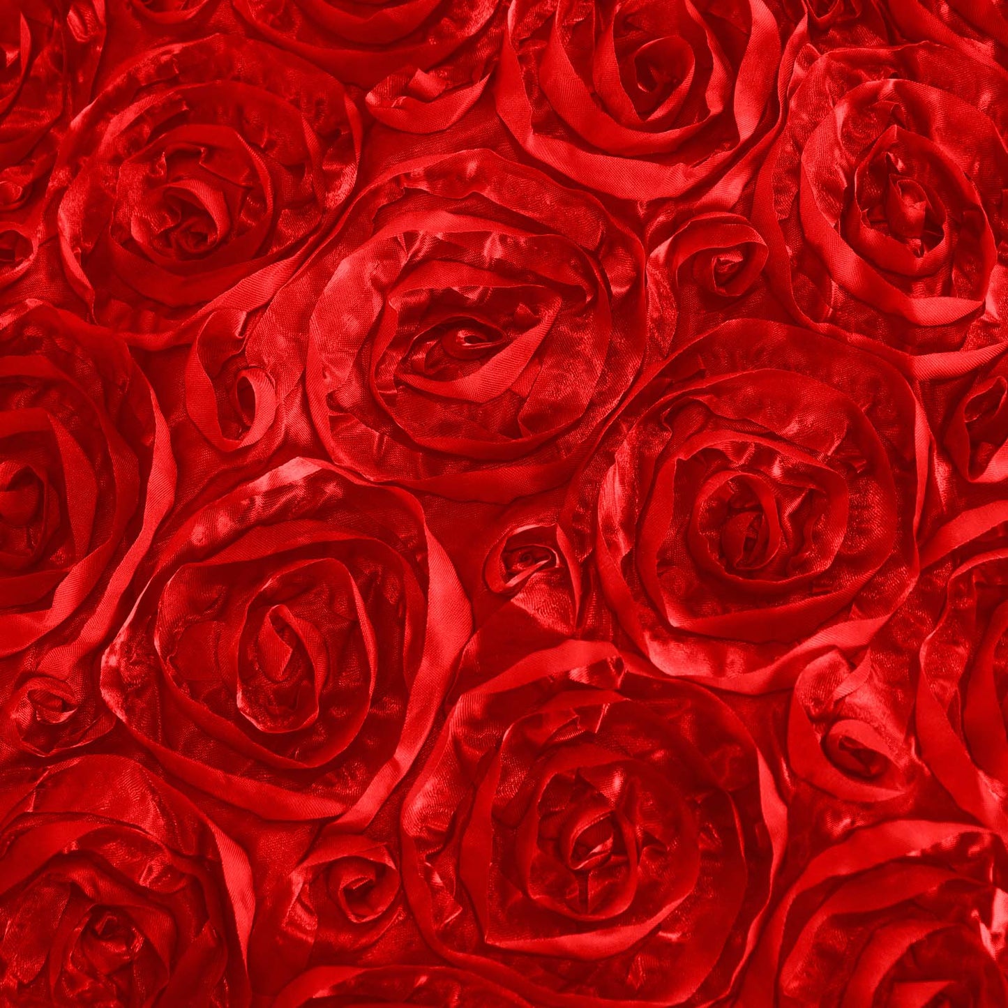 Satin 90"x132" Rectangle Tablecloth Red - Grandiose 3D Rosette Seamless Table Cover