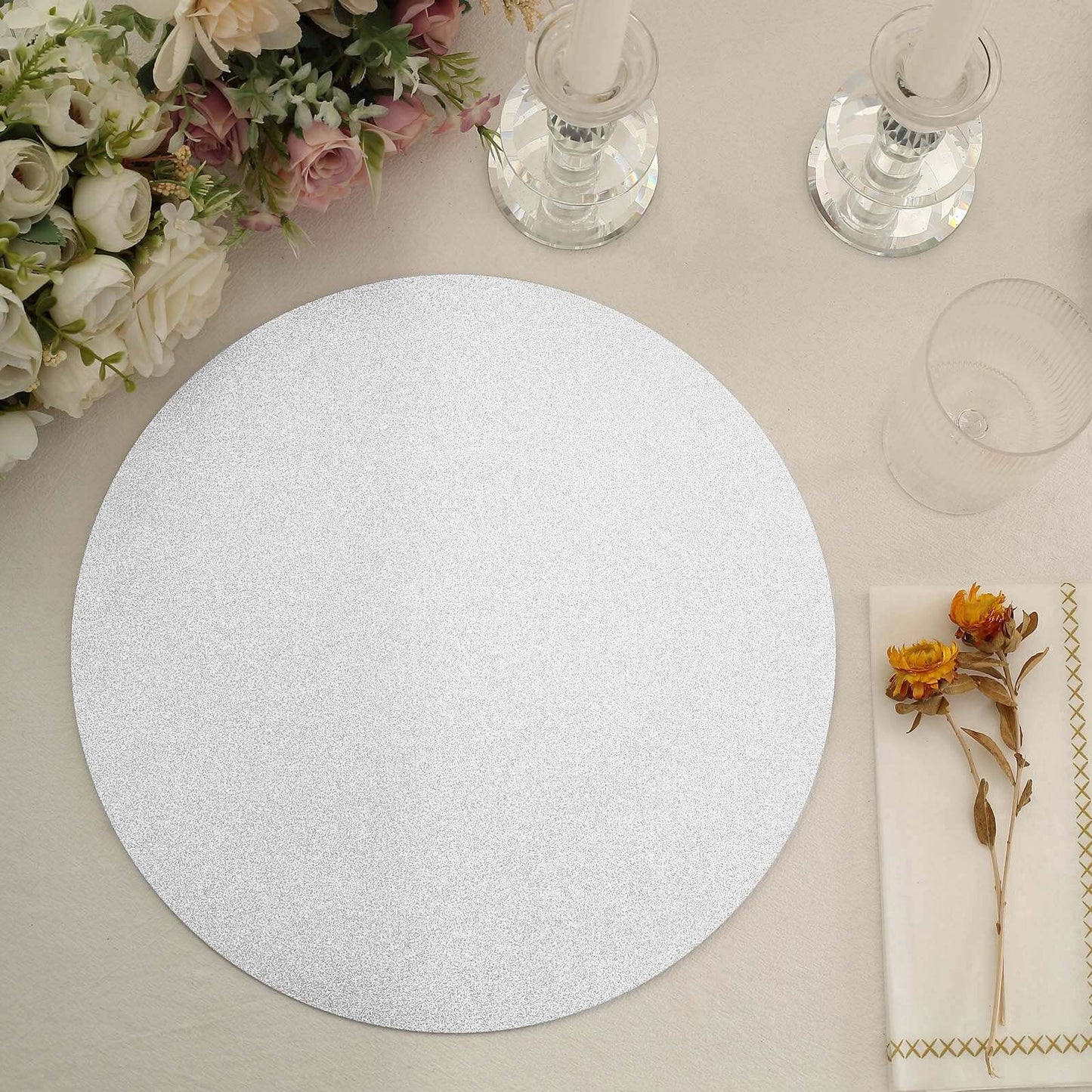 20-Pack Disposable Table Placemats in Silver Glitter - 210GSM Paper Placemats for Classy Events 13"