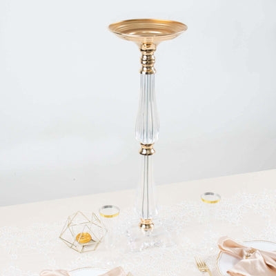 Acrylic Crystal Pillar Candle Stand Gold/Clear - Table Centerpiece and Wedding Flower Bowl Pedestal 24"