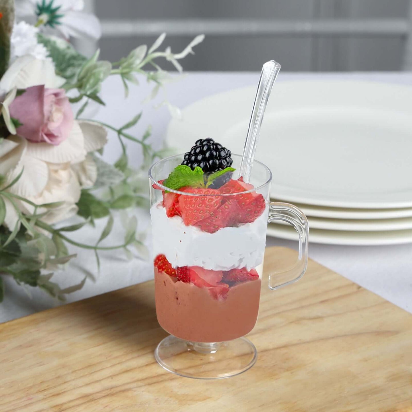 24-Pack Plastic Mini Coffee Cups Clear with Spoons - Ideal for Espresso 2oz