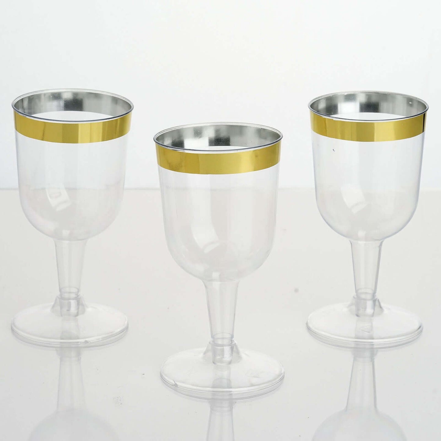12-Pack Plastic Short Stem Wine Glasses Clear/Gold Rim - Stylish Disposable Drinkware 6oz