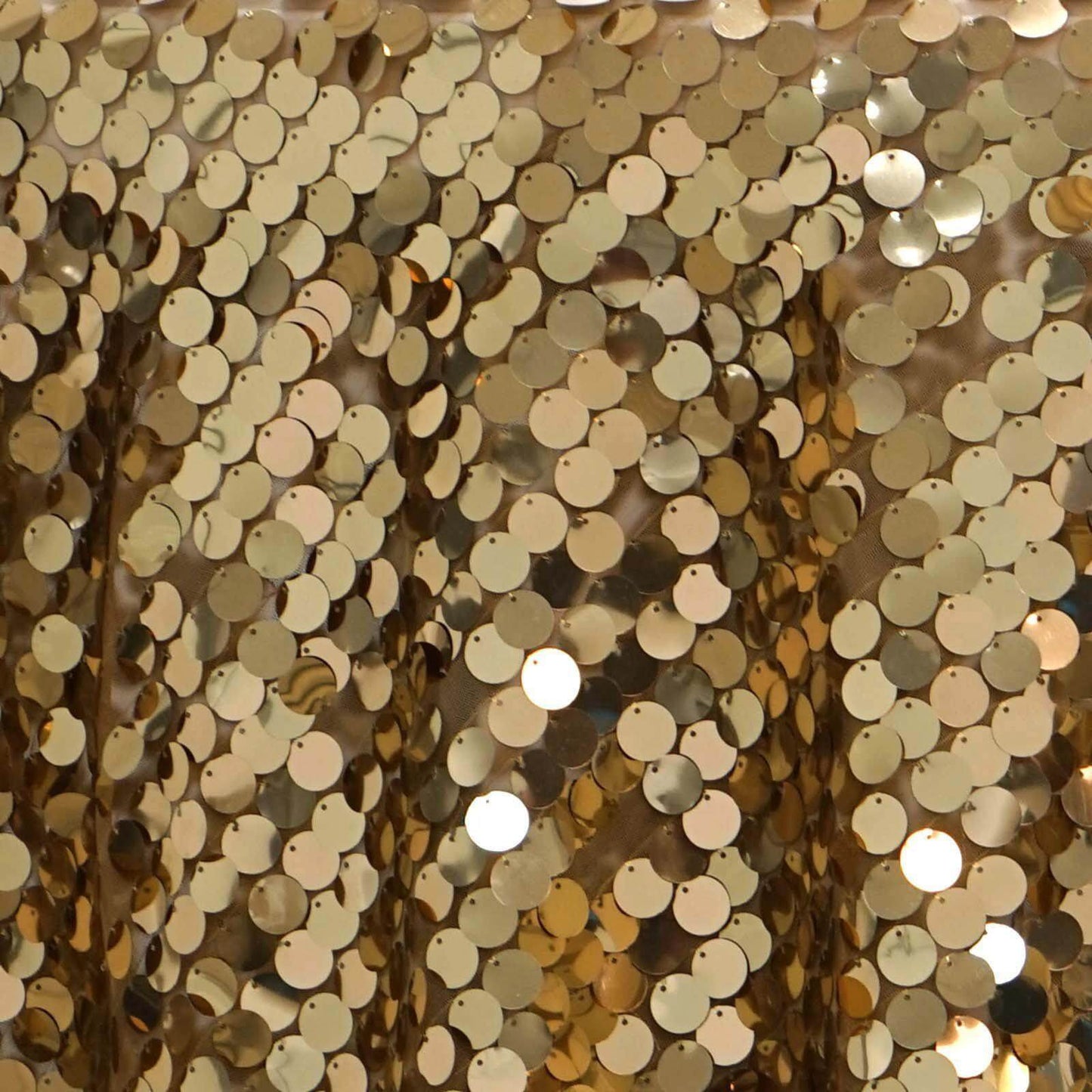 Sequin 120" Round Tablecloth Gold - Seamless Big Payette Design for Luxe Celebrations