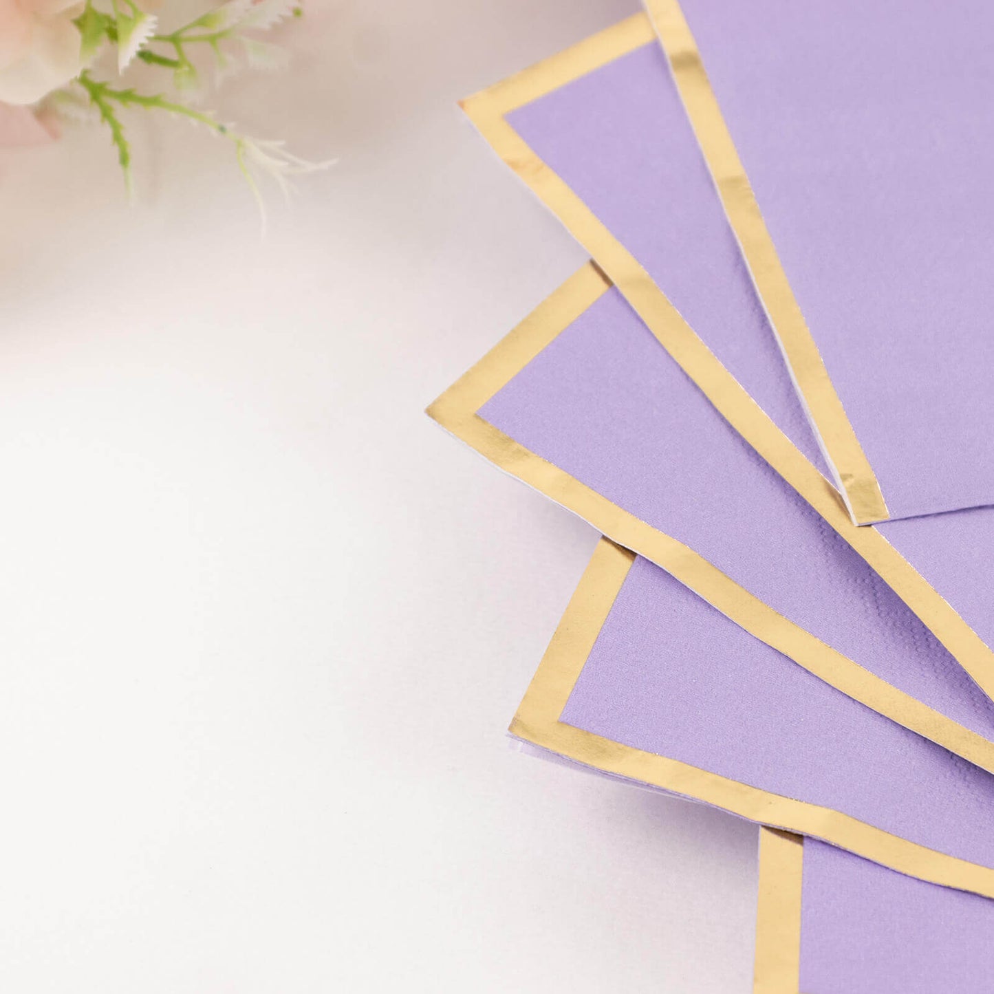 50-Pack Paper Beverage Napkins with Gold Foil Edge Lavender - Disposable 2 Ply Cocktail Napkins for Events 6.5"x6.5"