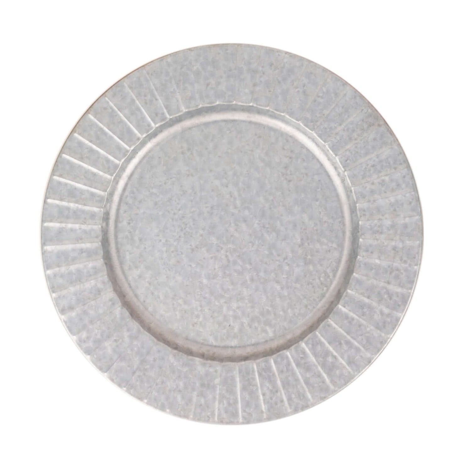 4-Pack Metal Round Charger Plates 13" in Silver with Galvanized Ruffled Rim, Contemporary Charger Tableware