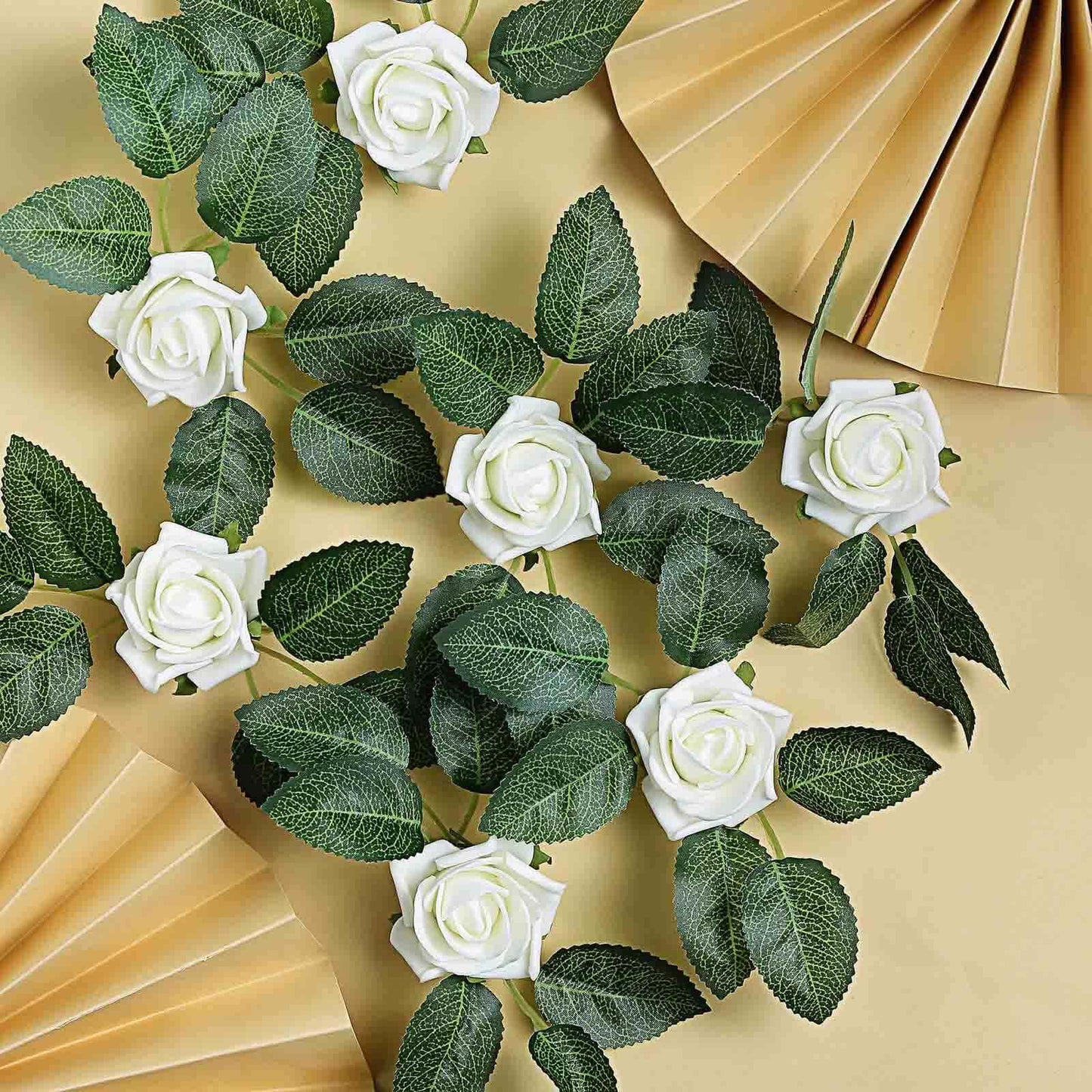 24 Roses 2" Ivory Artificial Foam Flowers With Stem Wire and Leaves