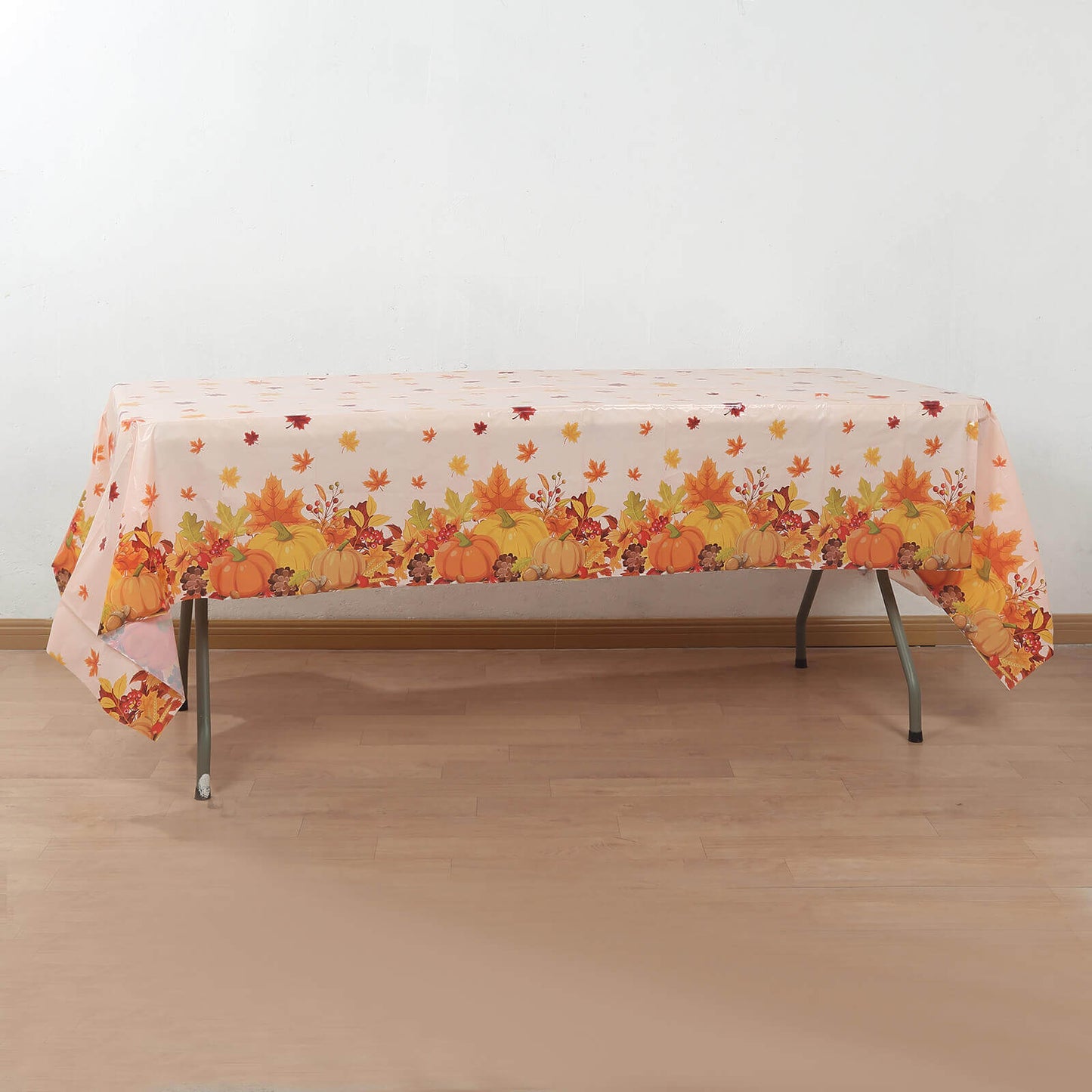 5-Pack Plastic Tablecloths Orange Thanksgiving Rectangle with Fall Leaves Pumpkin Print - Festive PVC Disposable Table Covers 54"x108"