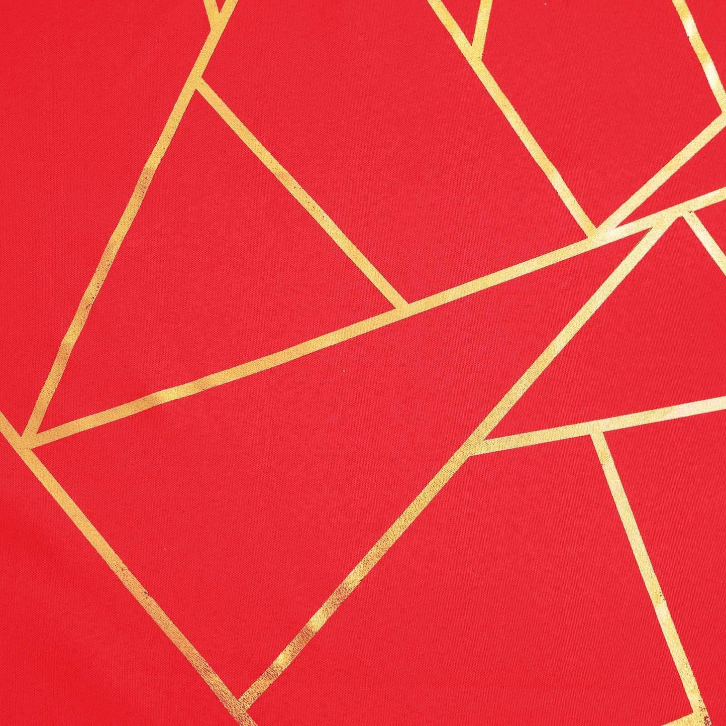 Polyester 9ft Table Runner Red with Gold Foil Modern Geometric Accent