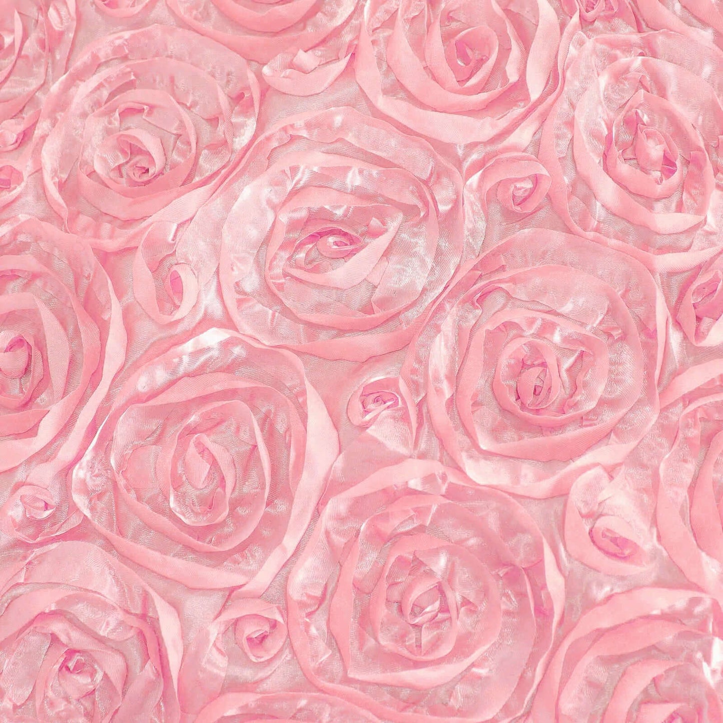 Satin 120" Round Tablecloth Pink - Grandiose 3D Rosette with Seamless Finish Table Cover