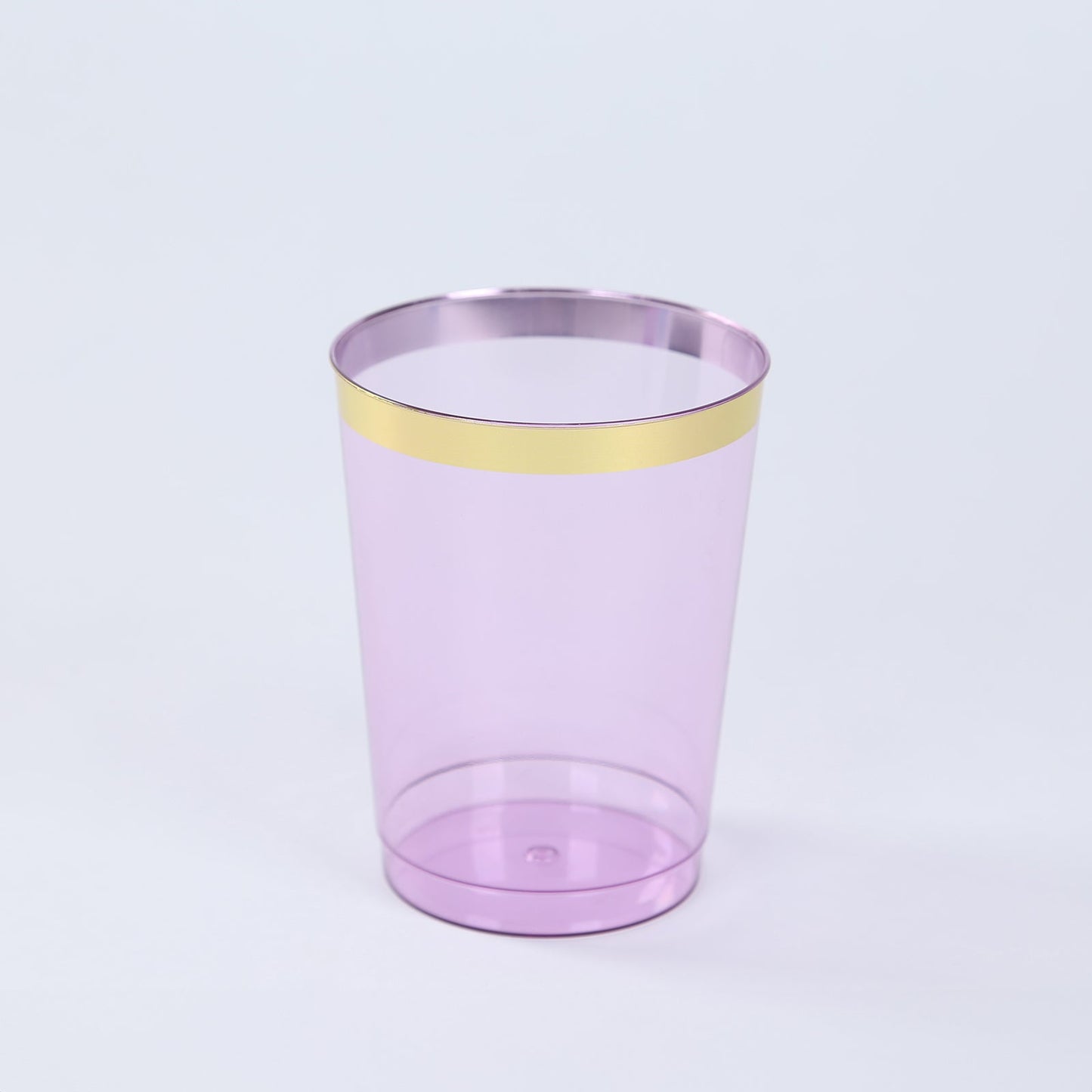 25-Pack Plastic Tumbler Cups Transparent Purple with Gold Rim - Stylish Disposable Party Glasses 10oz