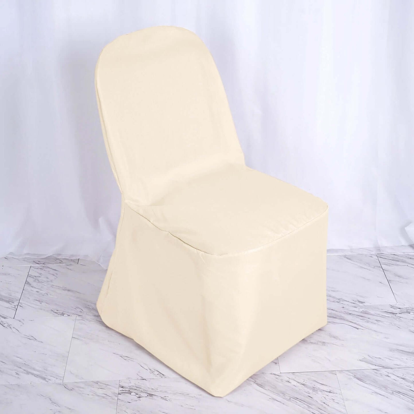 Polyester Slip On Banquet Chair Covers Beige - Stain-Resistant Reusable Durable Fabric