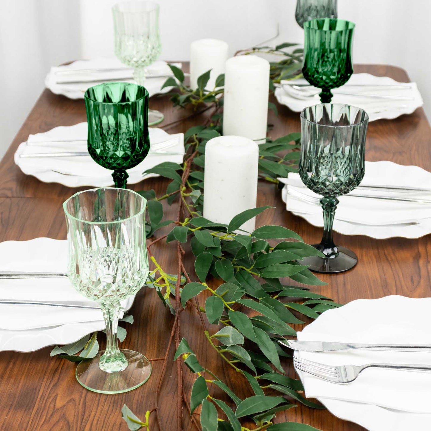 12-Pack Plastic Cocktail Goblets Assorted Green Transparent Crystal Cut - Shatterproof Drinkware 8oz