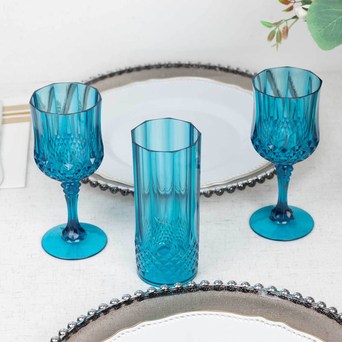 6-Pack Plastic Cocktail Goblets Ocean Blue Transparent Crystal Cut - Shatterproof Drinkware 8oz