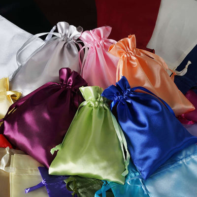 12 Pack 5"x7" Blush Satin Drawstring Wedding Party Favor Gift Bags, Drawstring Pouch Gift Bags