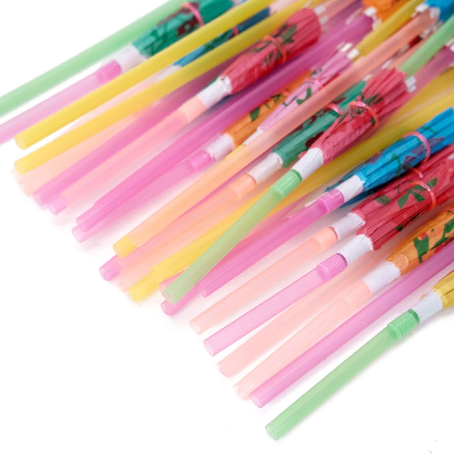50-Pack Umbrella Drinking Straws Multi-Colored - Fun Disposable Straws for Tropical Parties 10"
