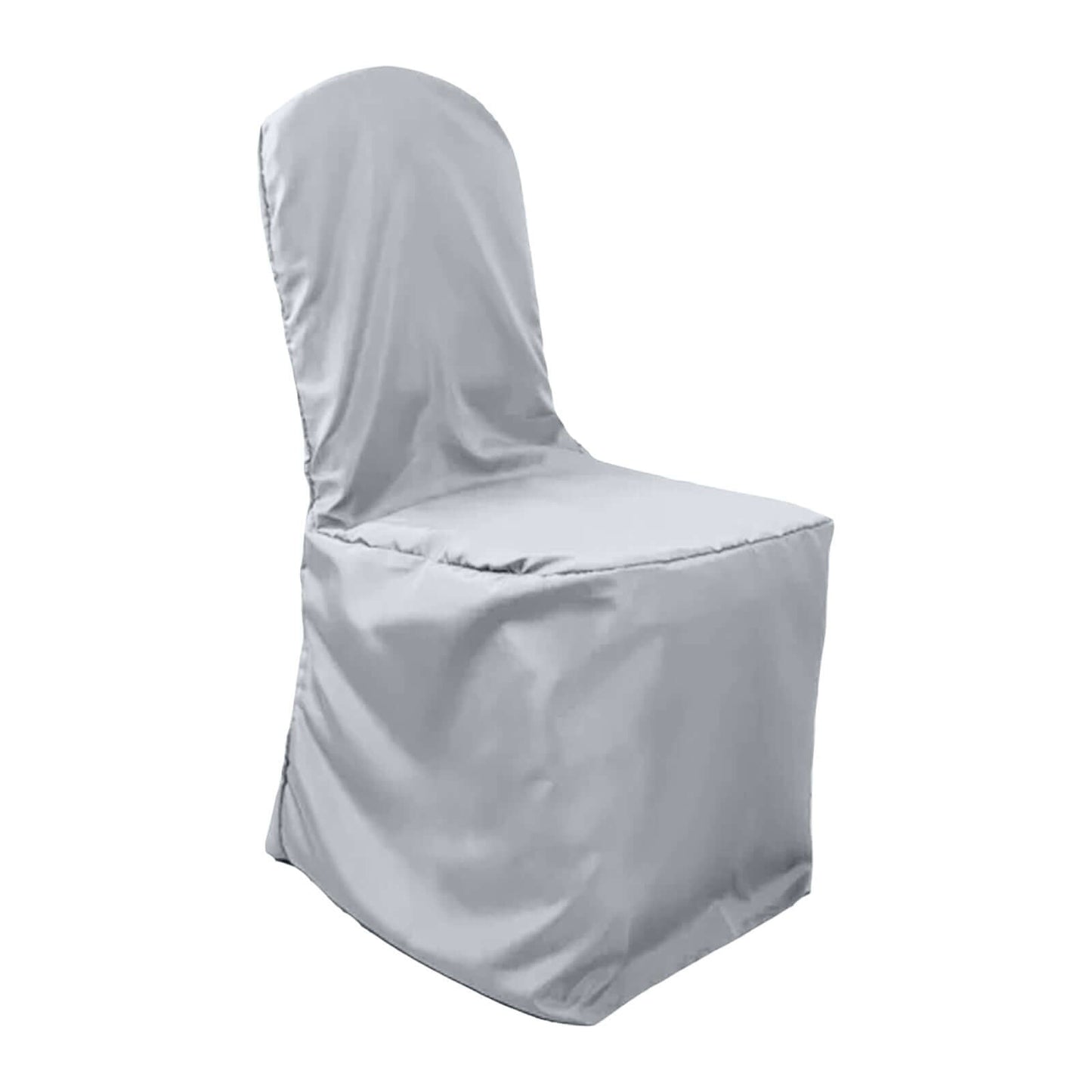 Polyester Slip On Banquet Chair Covers Silver - Stain-Resistant Reusable Durable Fabric