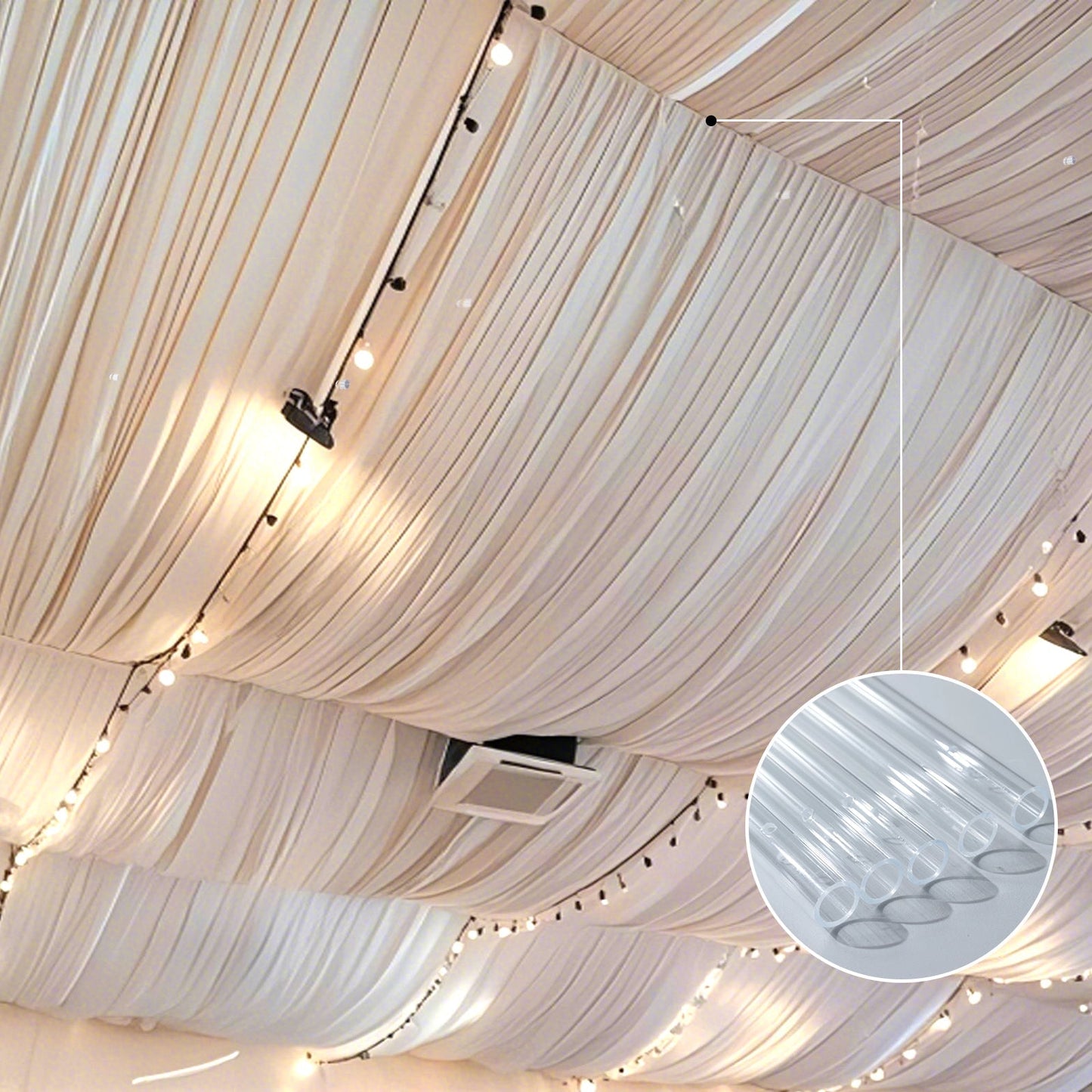 8 Pack Clear Acrylic Ceiling Drape Tubes with Position Fastening Pins and Connectors - 24"