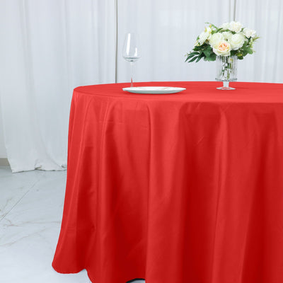 Cotton Blend 132’’ Round Tablecloth Red - Seamless Wrinkle-Resistant Table Cover - Tablecloths