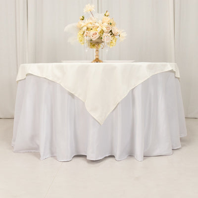 Cotton Blend 54’’x54’’ Table Overlay Square Tablecloth Ivory - Wrinkle-Resistant Table Topper - Overlays