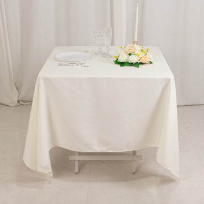 Cotton Blend 70’’x70’’ Square Tablecloth Ivory - Wrinkle-Resistant Fabric Table Cover - Tablecloths