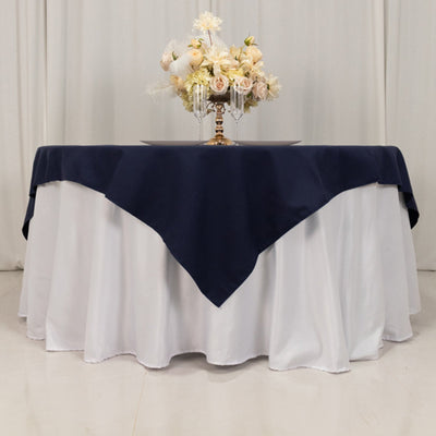 Cotton Blend 70’’x70’’ Table Overlay Square Tablecloth Navy Blue - Wrinkle-Resistant Fabric Table Topper - Overlays