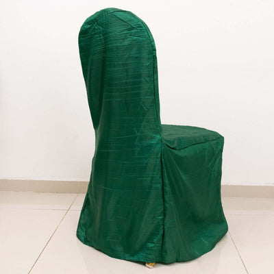 Crinkle Crushed Taffeta Chair Cover for Banquet Chairs Hunter Emerald Green - Reusable Slipcover - Chair Covers