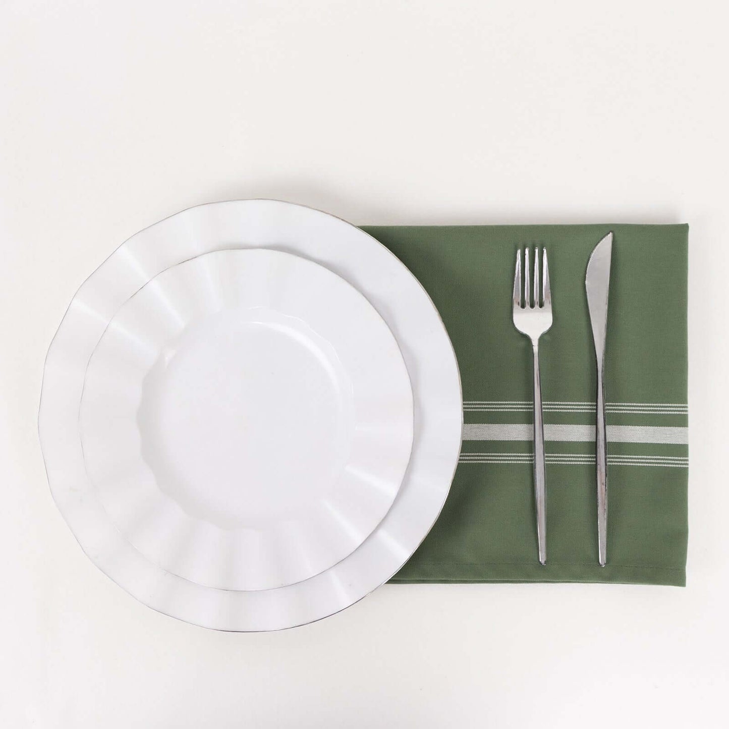 10 Pack Premium Spun Polyester 18"x22" Napkins Dusty Sage Green/White Bistro Style - Highly Absorbent Cotton-Like Feel Cloth Napkins
