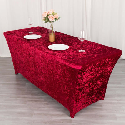 Crushed Velvet Fitted Rectangular 6ft Table Cover Red - Wrinkle-Free Stretchy Tablecloth - Tablecloths