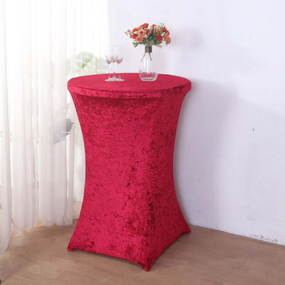 Crushed Velvet Spandex 30’’ Round Cocktail Table Cover Red Smooth Highboy Tablecloth - Tablecloths