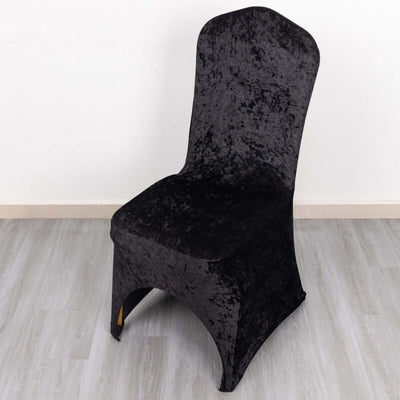 Crushed Velvet Spandex Banquet Chair Cover Fitted Slipcover Black - Stretch 190GSM Slipcover with Foot Pockets - Chair