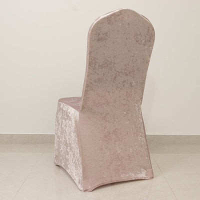 Crushed Velvet Spandex Banquet Chair Cover Fitted Slipcover Blush - Stretch 190GSM Slipcover with Foot Pockets - Chair