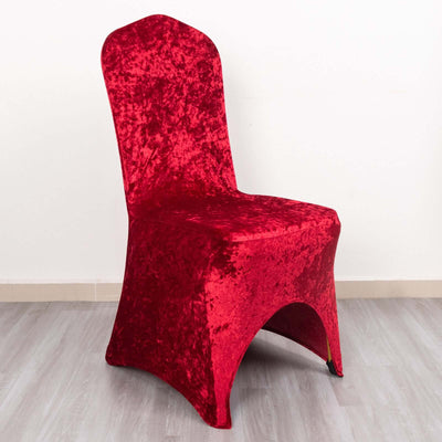 Crushed Velvet Spandex Banquet Chair Cover Fitted Slipcover Red - Stretch 190GSM Slipcover with Foot Pockets - Chair