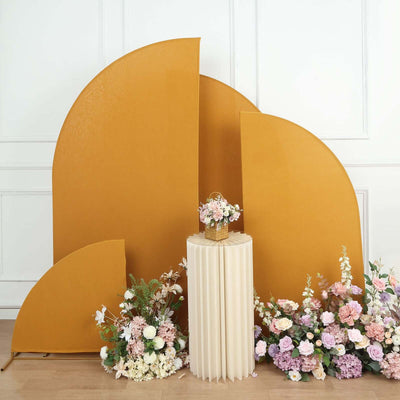 Set of 4 Matte Gold Spandex Half Moon Chiara Backdrop Stand Covers, Custom Fitted Wedding Arch Covers - 2.5ft,5ft,6ft,7ft