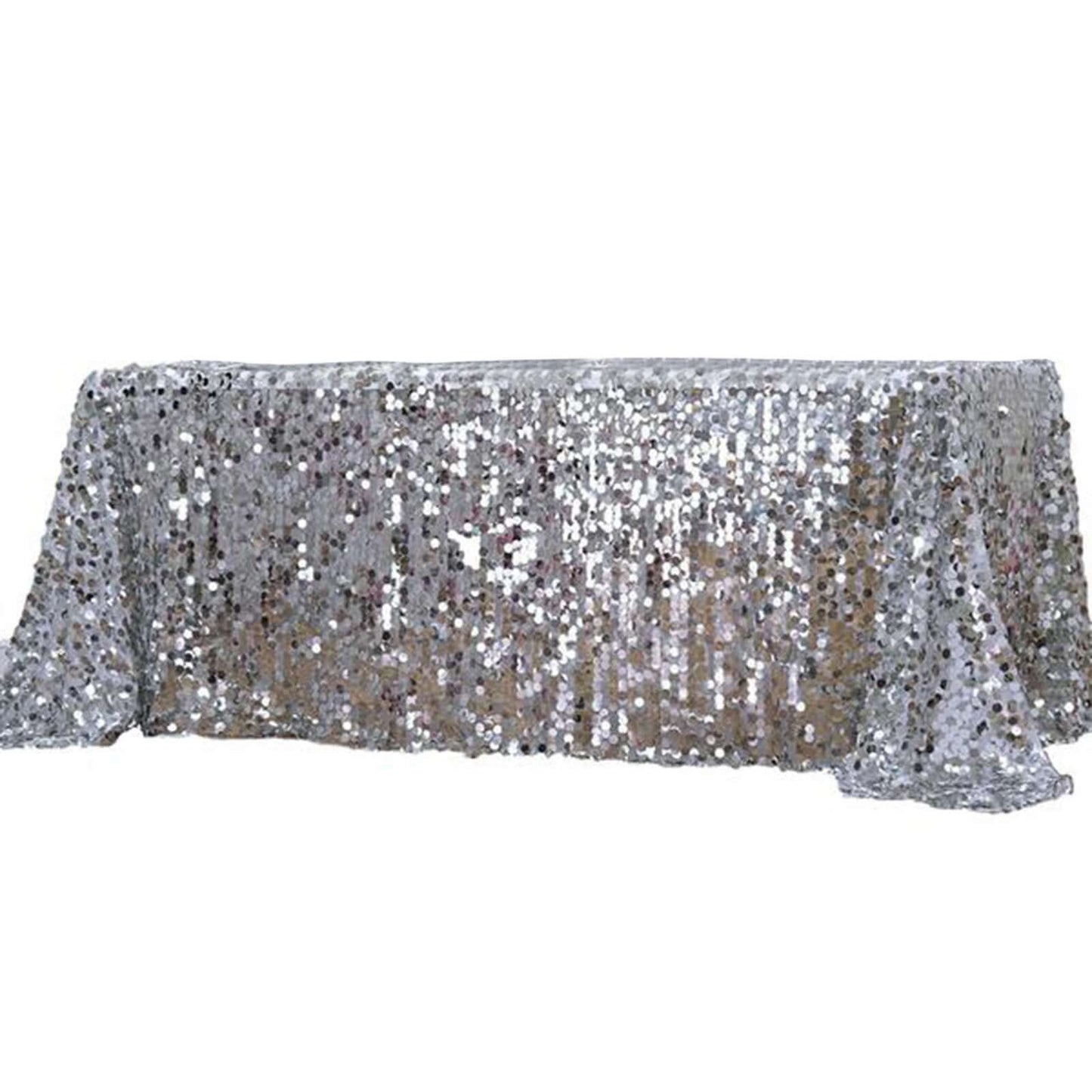 Sequin 90"x156" Rectangle Tablecloth Silver - Seamless Big Payette Table Cover