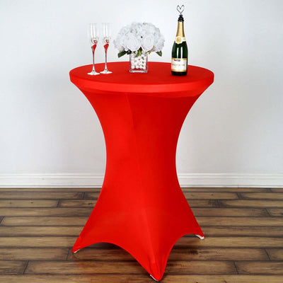 Spandex 30" Round Cocktail Table Cover Red - Easy to Maintain Stretch Fitted Highboy Tablecloth