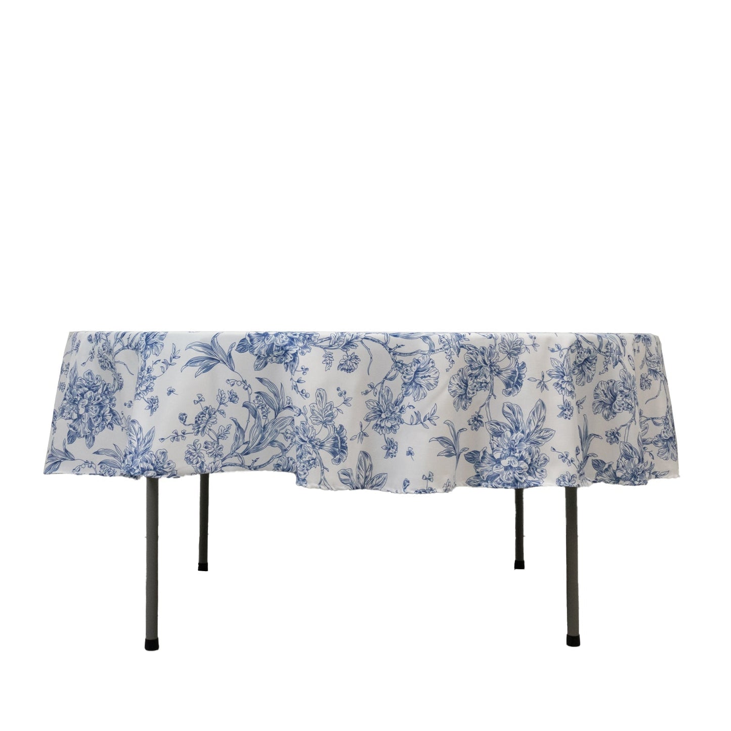 Polyester 90" Round Tablecloth White - Blue French Toile Pattern for Chic Weddings