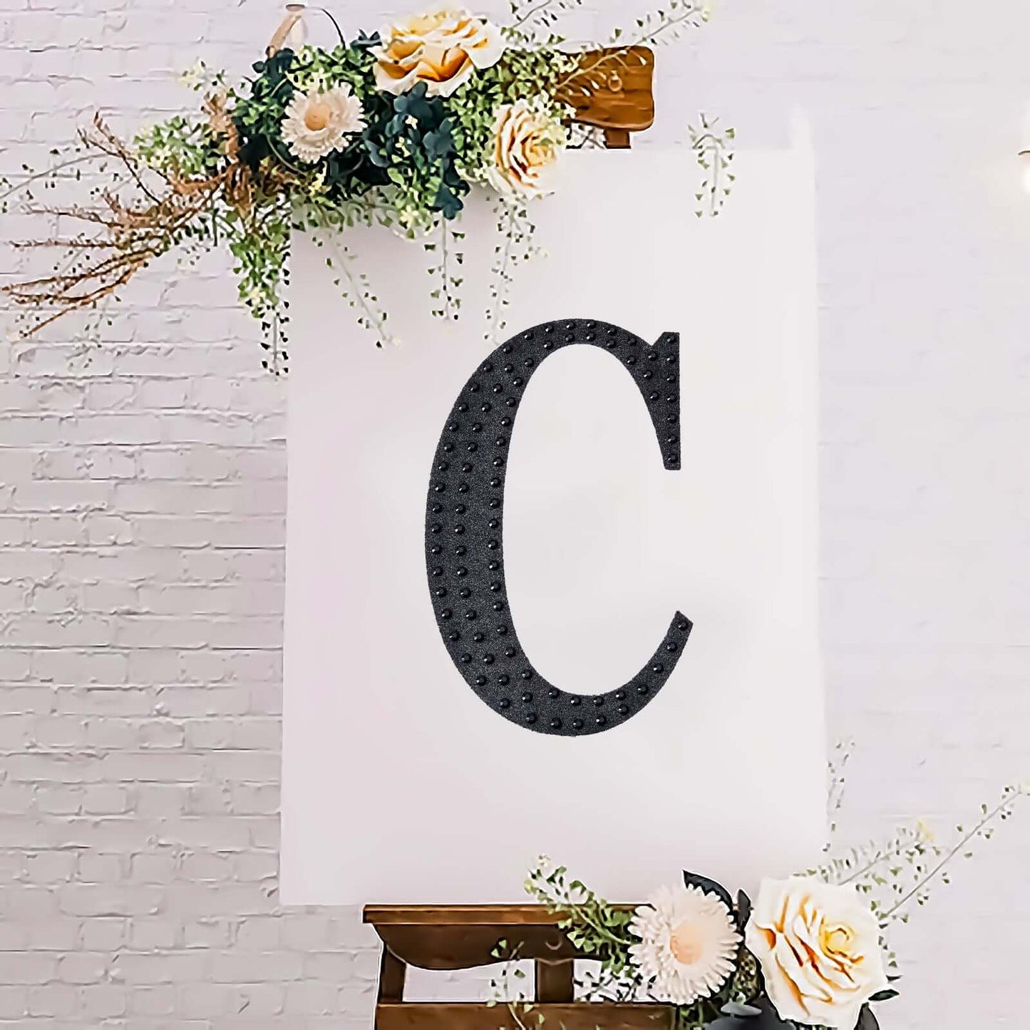 Decorative Rhinestone Alphabet "C" Letter Stickers, Glitter Adhesive Craft Letters Black DIY Sparkle Embellishments 8"