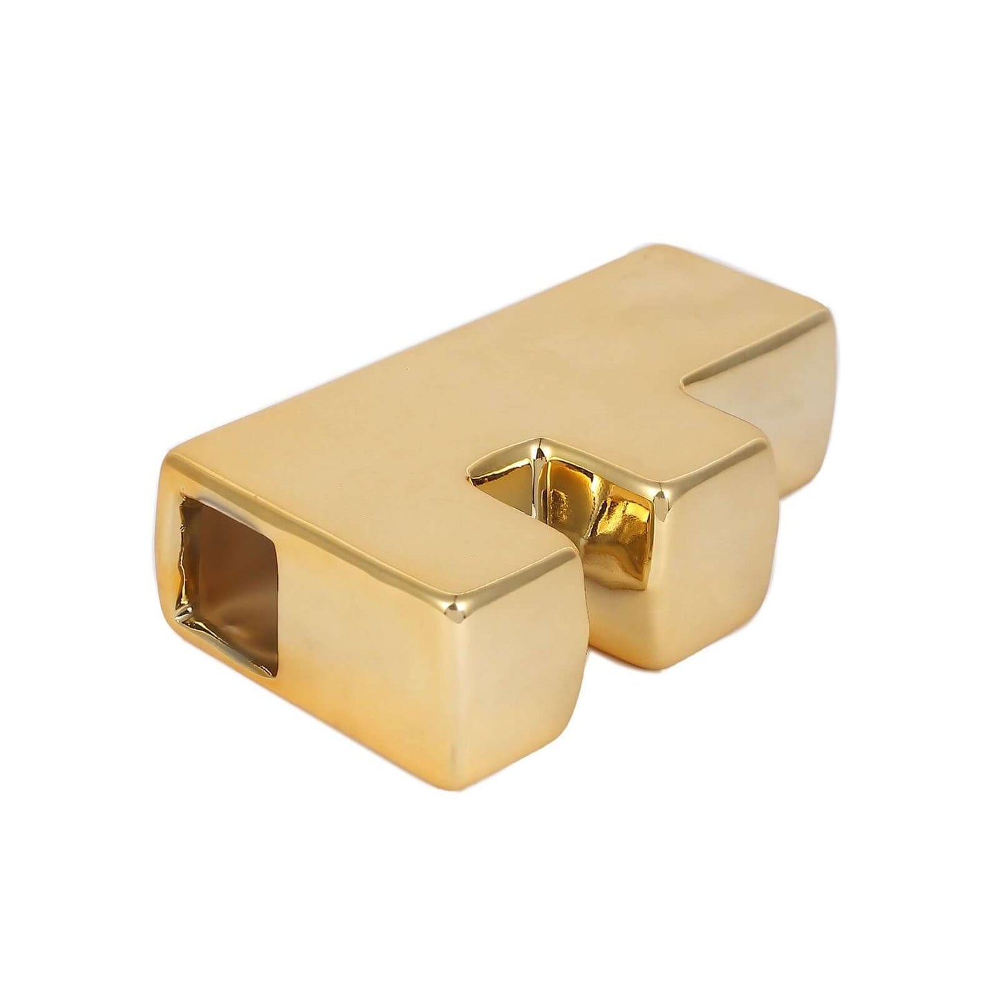 Shiny Ceramic Vase Letter "F" Gold Plated - Chic Bud Planter Pot for Events & Decor 6"