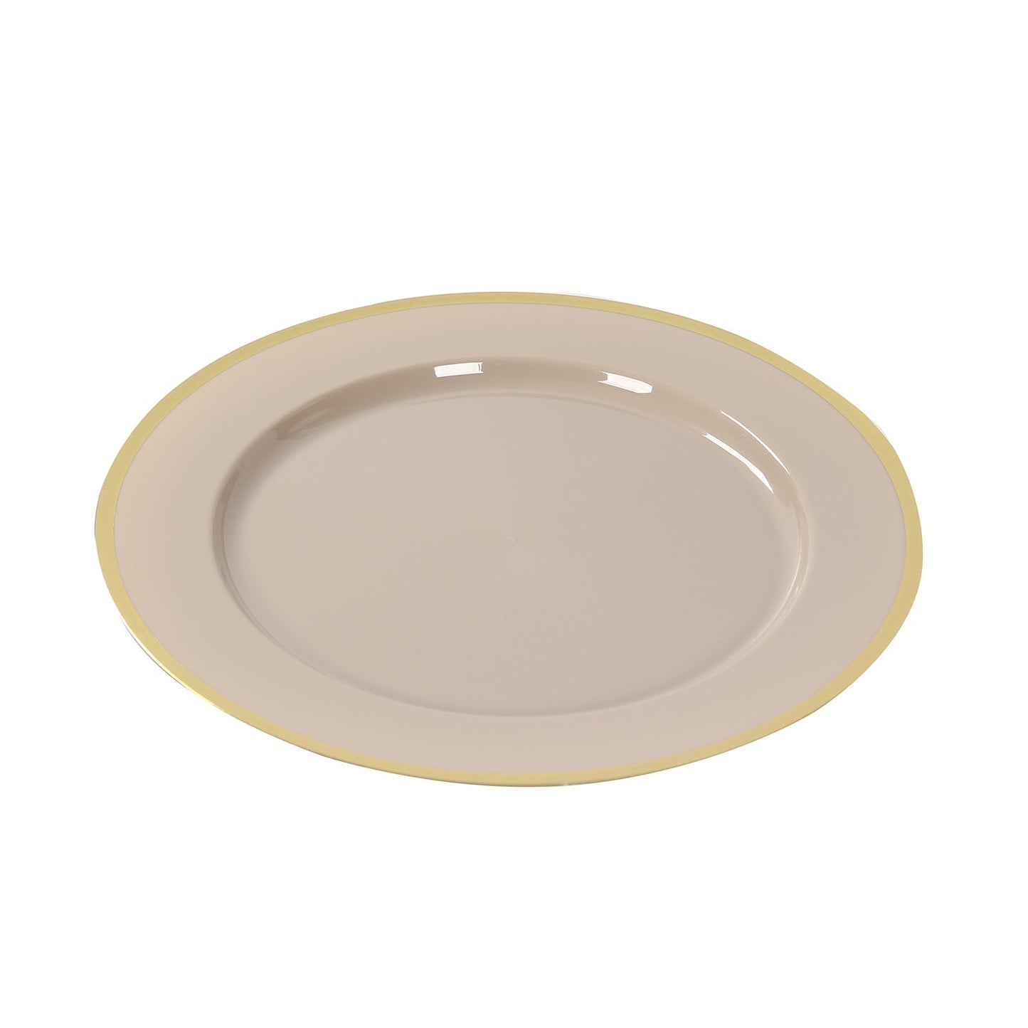 10 Pack Taupe Economy Plastic Charger Plates With Gold Rim, 12" Round Dinner Chargers Event Tabletop Decor