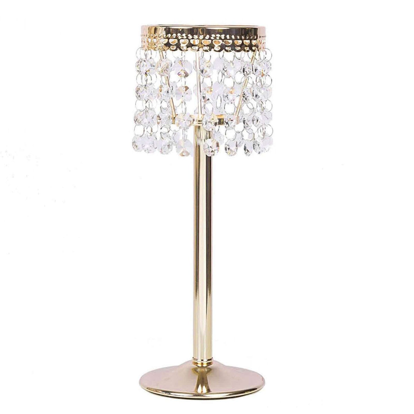 Crystal Beaded Chandelier Metal Candle Holder Gold - Sophisticated Pillar Tealight Stand 12"