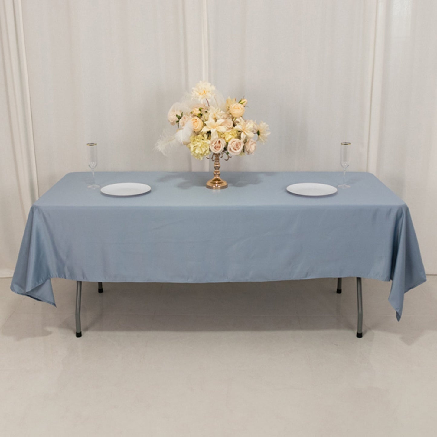Lamour Satin 60"x102" Rectangle Tablecloth Dusty Blue - Durable & Silky Soft Feel Table Cover